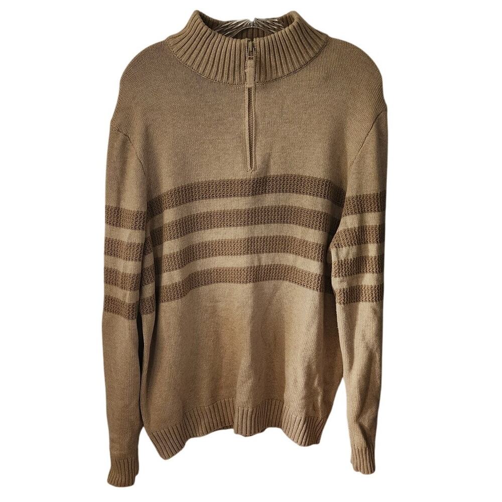 Tahari Mens Mock Neck 1/4 Zip Striped Pullover Knit Sweater XL